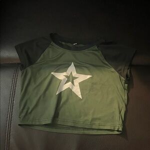 Green and Black Star Crop Top
